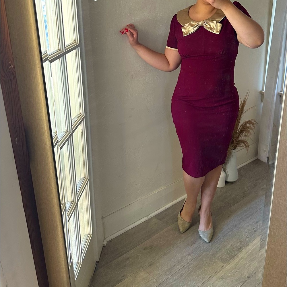 Purple/ Gold Dress with Bow Design (size L)